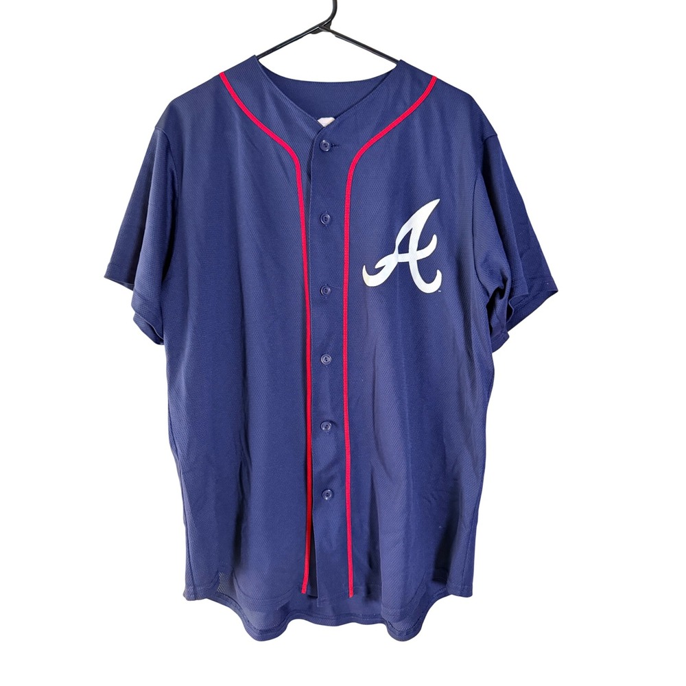 The Bench Baseball Jersey Large Navy Atlanta Braves Button Up USA Polyester
